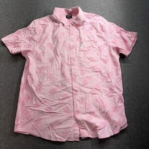Hurley Men's Short Sleeve‎ Button Shirt Pink Pineapples Size XL Stretch Print